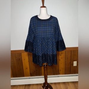 Darling Suzanne Betro Lace Trim Flannel Top!